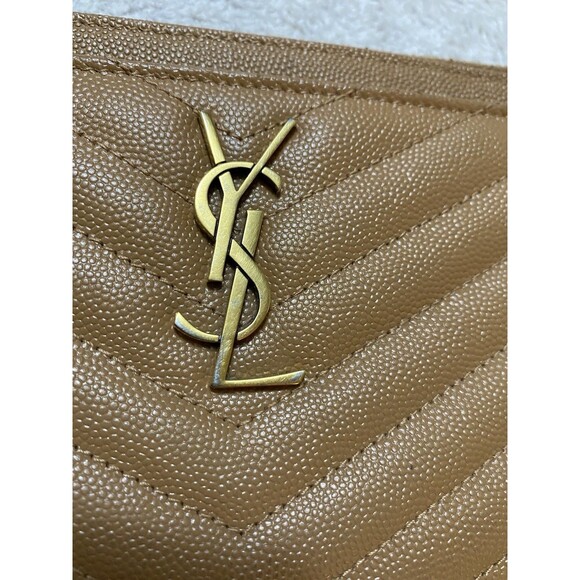 Saint Laurent Monogram Quilted Leather Bill Pouch Wallet Dune - Picture 10 of 10